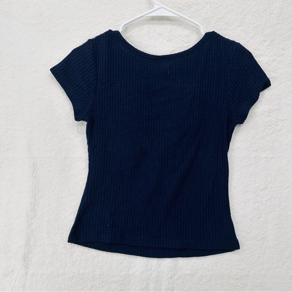 Free Kisses Navy Ribbed Short Sleeve Heart Ring Top - Picture 5 of 5